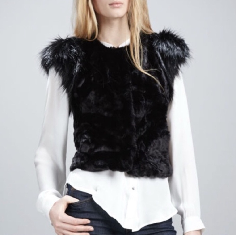Neiman Marcus Black Faux Fur Vest